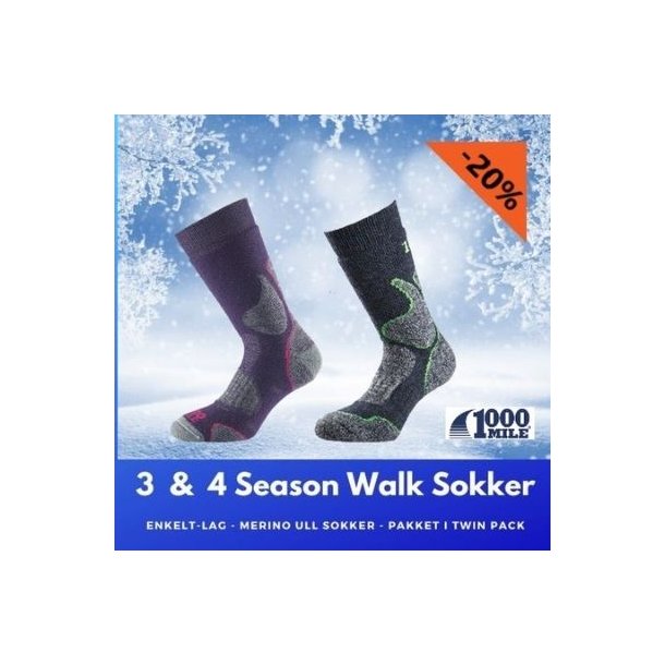 3-4 Season Walk Merino Ull-Sokker - Twin Pack