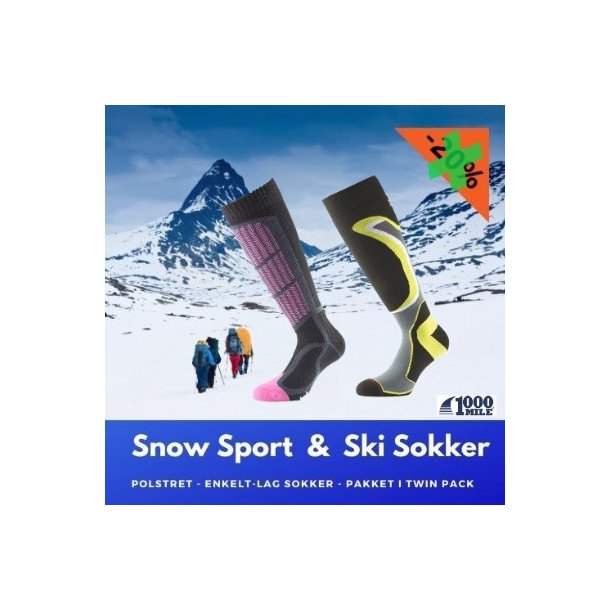 The 1000 Mile SNOW & SKI Sock - TWIN PACK